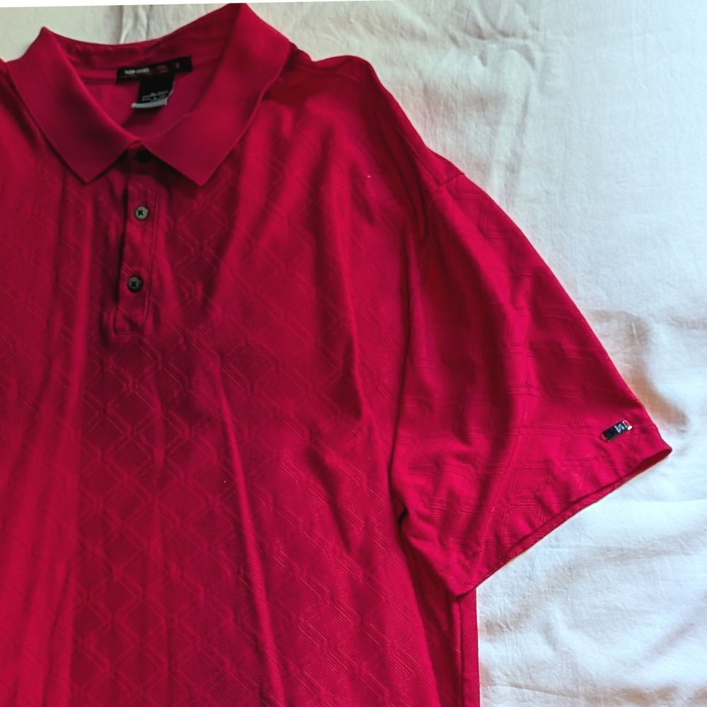 Nike Tiger Woods Collection Red Geometric Jacquard Polo Shirt Mens XXL Nike-Fit - Picture 8 of 11